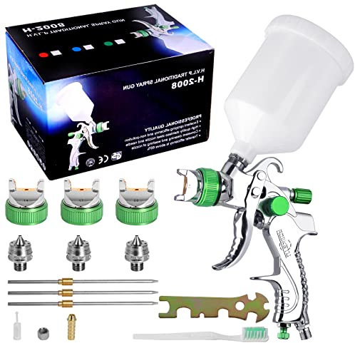 ROIIKETU HVLP Pistola a spruzzo ad Aria a gravità 600CC Cup Pistola a spruzzo Set con 3 ugelli 1,4 mm 1,7 mm 2,0 mm per Riparazione Auto Professionale aerografo Pittura Kit (Grün)