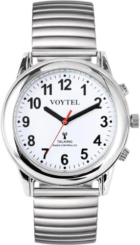 MAUJOY Orologio parlante da donna per anziani ciechi con disabilità visiva, voce forte e chiara,parla tedesco, Silver-a.