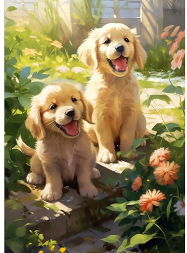 QENSPE 5D Diamond Painting Welpe Diamant Painting Bilder DIY Full Rund Diamond Art Set Erwachsene, Hund Diamant Kunst Malerei Stickerei Set Kreuzstich Bilder Home Wand Dekor 30x40cm