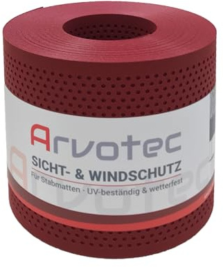 Arvotec Sichtschutz, gelochte Optik, 25 Meter, zur Anbringung an Doppelstabmatten, Lärm-, Sicht- & Windschutz - einfache Montage, ohne Werkzeug - Made in Germany (Rot - RAL 3011)