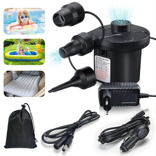 Inflador Electrico 2 en 1 Inflardor y Deflactor Bomba de Aire Eléctrica Portátil con 3 Boquillas Inflador Colchon Hinchable,Deflactor para Piscinas Barcos Juguetes Camping con Cable de Extensión