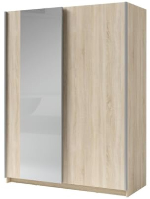 Meublorama Armadio con 2 Porte scorrevoli con Specchio - Collezione GOZU - Colore Quercia Sonoma - 150 x 198 x 62 cm