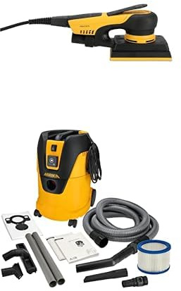 Mirka DEOS II 353 Schwingschleifer 81x133mm 300 W vibrationsarme Schleifmaschine für staubfreies Schleifen + Mirka Industriestaubsauger Nass- und Trockensauger 25 Liter