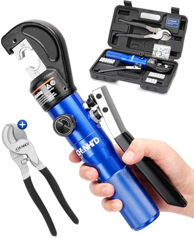 CHANHYD Handbetriebene hydraulische Crimpzange Hydraulische Kabelschuhe Crimper 8 US TON 12 AWG bis 00 (2/0) Elektrische Terminal Kabel Draht Werkzeug Kit mit 9 Schneideisen