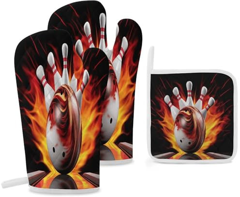 Thermal Gloves, Bowling Ball Print Heat Resistant Gloves Oven Mitts Kitchen Gloves Cooking Gloves Microwave Gloves