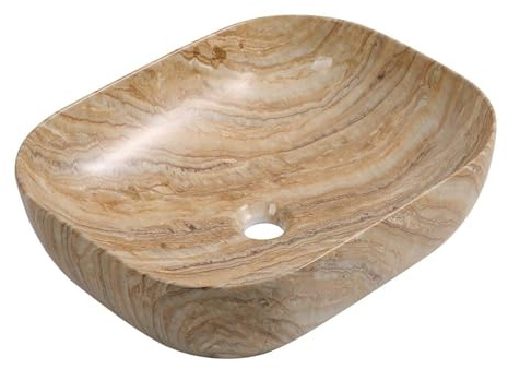 Art Countertop Bathroom Sink Basin Art Counter Top Basin Brown Marble Effect Cloakroom Basin Ceramic Vessel Sink Square Hand Washbowl No Overflow 500x395x145 mm