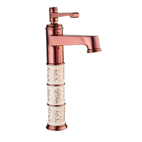 Wasserhahn Bad Waschtischarmatur Retro Antik Stil Messing Einhebel Mischbatterie Hoch Waschbecken Armatur, Badarmatur Waschtischbatterie Badezimmer, Roségold