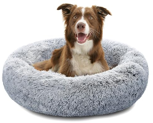 Pisi Bili Hundebett Katzenbett Waschbar flauschig 70 cm Grau | orthopädische Hundebetten große und kleine Hunde Katzenschlafplatz für Katzen Donut