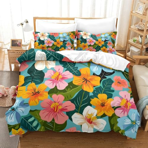 Lorolivier Flower Set Di Biancheria Da Letto Stampato in 3D Con Federa, Fodera Per Piumino Da Con Chiusura A Cerniera, Microfibra Morbida Adatto A Bambini Adulti Super King（260x220cm）