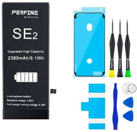 Perfine Batteria per iPhone SE 2020, 2380 mAh, batteria di ricambio per iPhone SE di seconda generazione SE2 (modello A2275, A2298, A2296), kit batteria con strumento di riparazione