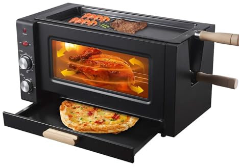 Forno Elettrico Per Pizza Domestico Da 3000 W, Macchina Per Spiedini Kebab Rotante Automatica Da 25 Litri Con Girarrosto a 360°, Timer 60 Minuti, Controllo Della Temperatura 0-230 ℃, Per Bistecca