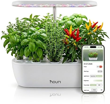 Nouri Hydroponisches Anzuchtsystem, 12 Hülsen Smart Indoor Kräutergarten Set mit App & LED-Wachstumslicht, Hydroponischer Kräutergarten für Zuhause & Küche, Tomaten-Samen inklusive