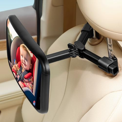 AiQInu Espejo Coche Bebé, 360°Rotación Espejo Coche Bebe, Irrompible para Silla Trasera de Bebé Inastillable Bebe, 100% a Prueba de Roturas - Negro