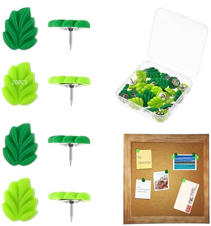 Leaf Push Pins, Decorative Thumbtacks in Green, Cute Office Decoration for Cork Board, Bulletin Board, Photos, Wall Maps and Other Offices School Supplies