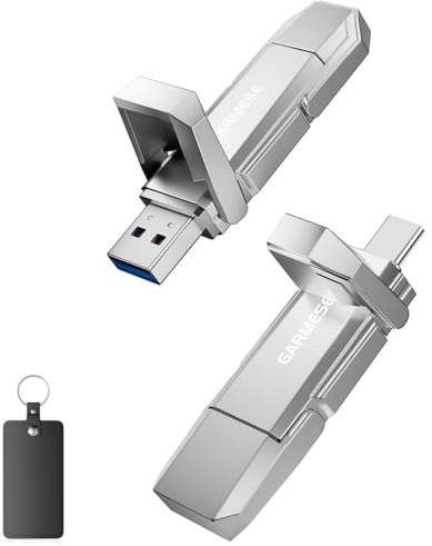 GARMESE 128 GB USB C SSD-flashenhet, USB 3.2, 450 MB/s, 2-i-1 dubbel port | Solid State Drive minnessticka bärbar metall-tumenhet för iPhone 17/16/15-serien smartphone surfplatta datorspelkonsol