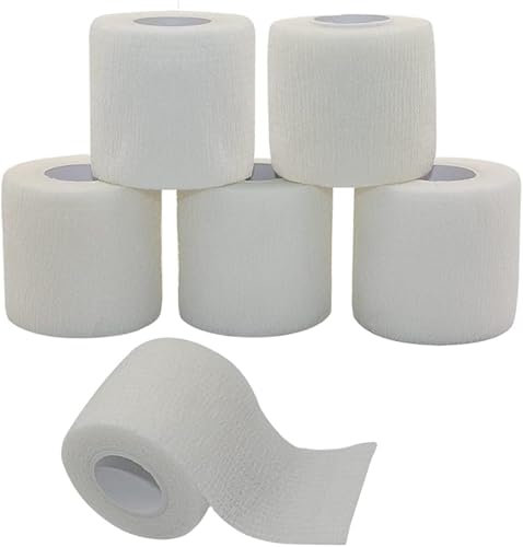 Selbstklebender Verband 5cmx4.5m Haftbandage Selbstklebend für Mensch und Tier, Elastische Fixierbinde Cohesive Bandage Haftbandage für Stretch Sportler, Handgelenk, Knöchel, Pet (6 Rollen/Weiß)