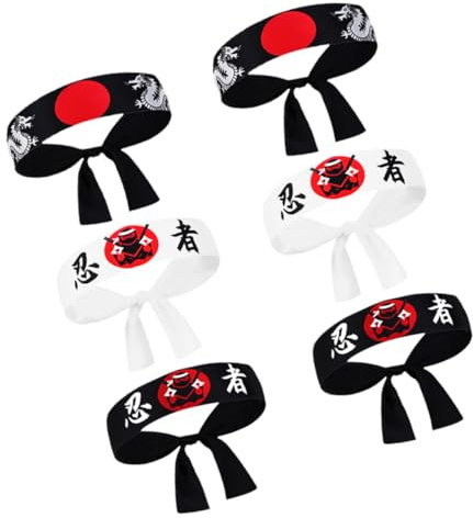 Toyvian 6 Stück-pack Japanische Stirnbänder für Karate und Kochen mit Komfortablem Sitz aus Polyester Robust und Stylish als Samurai und Ninja Zubehör Beim Sport