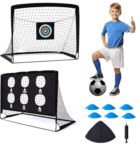 livaPRO Football Goals for Kids, Garden Football Training Equipment 3 Modes with Carry Bag, 6x Cones, Ball, Ball Pump, 2 Target, Foldable Pop Up Soccer Net Goal Post Indoor&Outdoor (2 Goals)