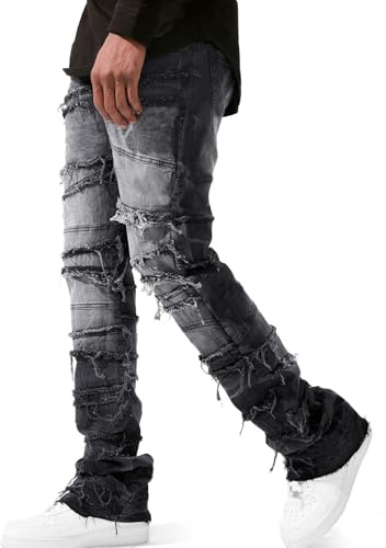 Kdtoll Jeans Uomo Slim Fit - Pantaloni in Denim Elasticizzato Y2K Streetwear, Design Patchwork in Stile Y2K Hip-Hop, Gamba Dritta Jeans Skinny per Moda e Tempo Libero