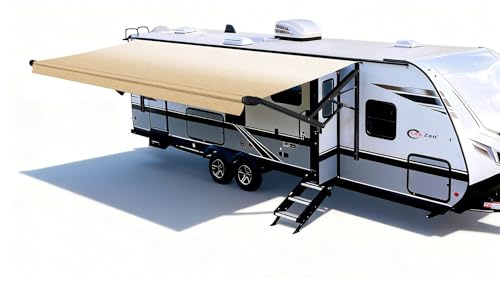 CLee Zen RV Electric Retractable Awning, Black Frame and Fabric Assemblies Full Set for RV, 5th Wheel,Travel Trailers,Motorhome Trailer Awning for Home or Camper - Sand Fade, 21Feet(Fabric 20'2)