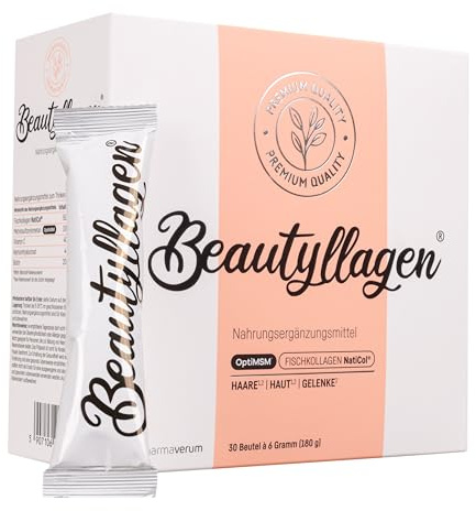 Beautyllagen Kollagen Pulver – Fischkollagen NatiCol mit OptiMSM Komplex, Vitamin C, Hyaluronsäure & Biotin, 30 Sachets