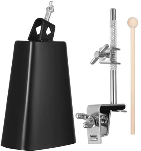 Latin Percussion Cowbell with Mount, 6in Metal Cow Bell with Drum Stick & Adjustable Mounting Bracket, Noise Maker with Cowbell Clamp for Drumset, Percussion Accessories