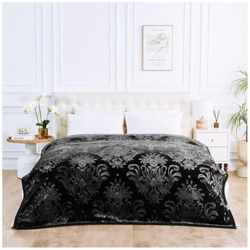 Lions Weighted Blanket King Size - 4KG Fleece Warm Blanket, Ultra Soft Thick Bed Heavy Throws for adults, Stress-Anxiety Relief, Embossed Damask Pattern - (200x240 cm) - Black
