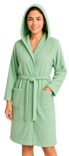 heimtexland ® Bademantel Waffelpique Saunamantel 100% Baumwolle OEKO-TEX schnelltrocknend hautfreundlich für Damen und Herren Typ915