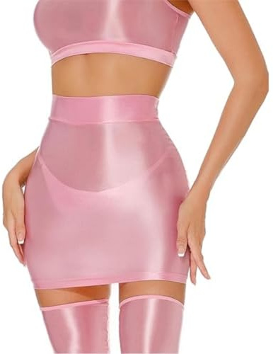 RuiChy Mini Jupes Brillantes pour Femmes, Jupe Crayon Taille Haute et Taille Brillante Sexy, Voir Travers des Jupes Courtes Hanche, Look Humide élastique, Jupe pour la boîte de Nuit fête soirée Rave