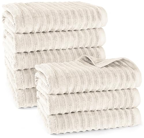 Pure Label Badetuch 8-TLG. 8x70x140cm 100% Baumwolle Oeko-TEX weich, Creme | Spürbar weich, saugstark und ideal für Bad, Gäste und täglichen Komfort