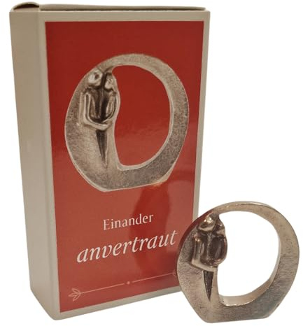 Herzmensch Kleine Liebespaar oder Hochzeitspaar Figur als Geschenk - Massive Silber Bronze 4 cm zur Hochzeit, zum Jahrestag, Valentinstag, Hochzeitstag
