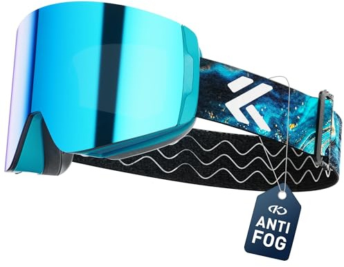 KAPVOE Masque de Ski OTG pour Homme et Femme Anti-buée Lunettes de snowboard à Verres Magnétiques Interchangeables, Protection UV400 Pour Sports D’hiver K718