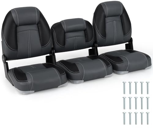 Goplus 3-Pack Folding Boat Seats, 2 High-Back & 1 Low-Back Bass Boat Chairs w/ 28D Soft Sponge Padding, Waterproof PVC Leather, Aluminum Hinges, Fold-down Fishing Sightseeing Canoe Cabin Seating