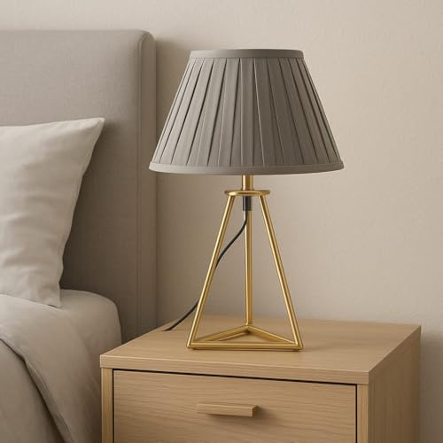 Sales Today Interiror Bermuda E27 Gold Table Lamp Bedside Tripod Desk Lamp with 10 Grey Enya Fabric Coolie Shade for Reading Bedroom Living Room Study Office