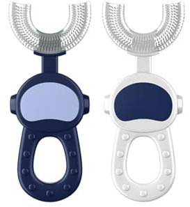 Vonmerie Brosse à Dents en Forme de U pour Enfants [Lot de 2], 1-6 Ans, Poils en Silicone Doux, Nettoyage Buccal 360° Confortable, Manuelle, Sans BPA