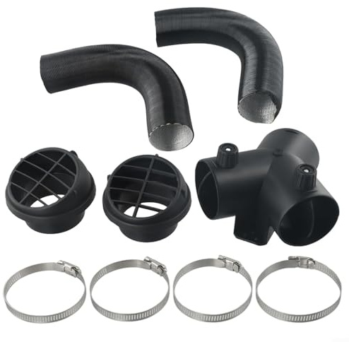 BildeeMait Diesel Heater Pipe Ducting Set, 60mm Extendable Air Duct Hose Tee Air Outlet Connector and Hose Clamps, for 2KW/5KW/8KW Diesel Parking Heaters