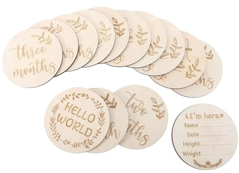 Holz Meilensteinkarten 15 Stück Beige für Neugeborene | Runde Karten, Geschenk zur Shower, für Scrapbooks und Fotos, Natürlich, Sicher