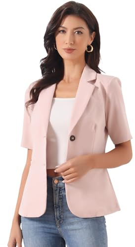 Allegra K Blazer da Donna a Maniche Corte con Revers Aperto sul Davanti Casual da Lavoro con Tasche Rosa L