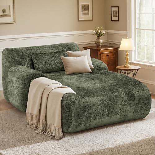 DIFYHOMEY 66 Inches Oversized Chaise Lounge Indoor, No Assembly Required Single Sleeper Sofa Chair with Lumbar Pillow, Upholstered Boneless Sofa Bed for Living Room, Bedroom