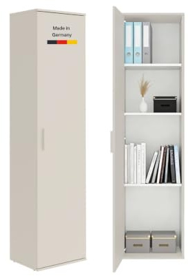 mokebo Mehrzweckschrank schmal 'Der Kompakte' (180x42 cm) Made in Germany, Universalschrankaus Holz in Kaschmir, für Flur & Bad, Putzschrank hoch in Beige