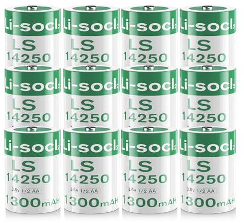 Confezione da 12 batterie al litio LS14250 3,6 V 1/2AA 1300 mAh, batterie ER14250, non ricaricabili