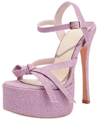 Genérico Zapatos De Tacón De Noche con Brillo Y Punta Abierta para Mujer | TacóN De Aguja Alto Sandalias De Plataforma, Correa En El Tobillo Sandalias De Vestir Con Lazo Para Fiesta Y GraduacióN