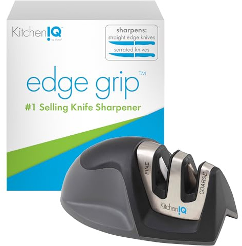 KitchenIQ 50009 Edge Grip - Afilador de cuchillos de 2 etapas, plástico, negro
