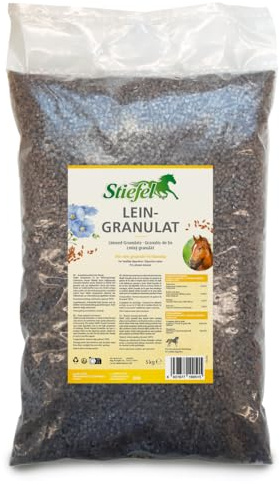 Stiefel Leingranulat für Pferde, 100% natürlicher fütterungsfertiger Leinkuchen, Unterstützt das Verdauungssystem & den Fellwechsel, Kaltpressung, 5kg
