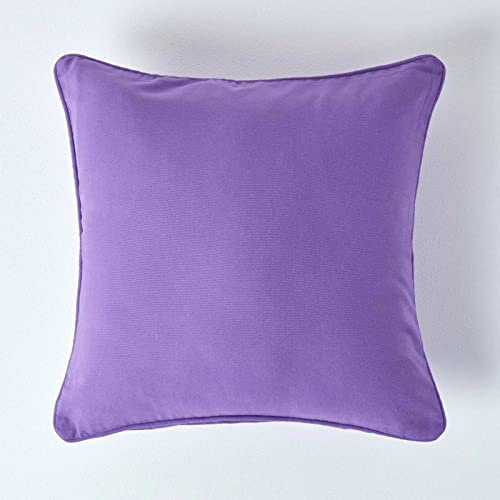 HOMESCAPES - 100% Cotton Plain Purple Cushion Cover - 45 x 45 cm Square - 18 x 18 Inches - Deep Purple Damson - Sofa Pillow Cushion Cover - Washable