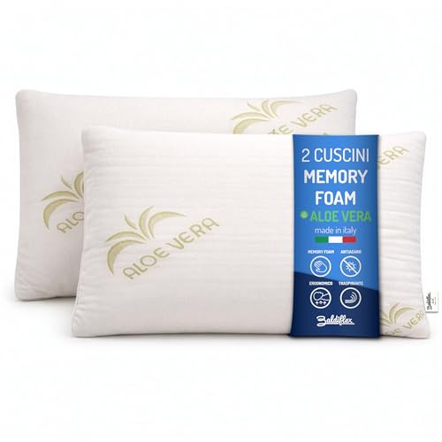 Baldiflex Emporio, Coppia di Cuscini Saponetta Memory Foam, Aloe Vera, Altezza 11 cm, Soffice