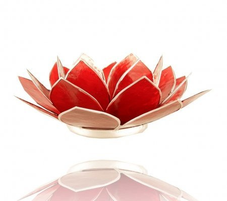 Porta candelina a forma di fiore di loto, realizzato con dischetti di madreperla, in vari colori (corrispondenti ai chakra), ø 13,5 cm, Rosso/Argento