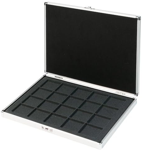 LINDNER Das Original Münzkassette ALU für 20 Münzen/Münzkapseln bis Ø 47 mm - mit schwarzer Münzeinlage - Sonderedition