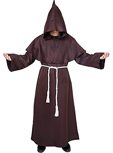 Myir JUN Costume Halloween Uomo, Costumi Vestito Halloween Adulto Accappatoio Medieval Rinascimentale Saio Ideale per Halloween Carnevale (Marrone, L)