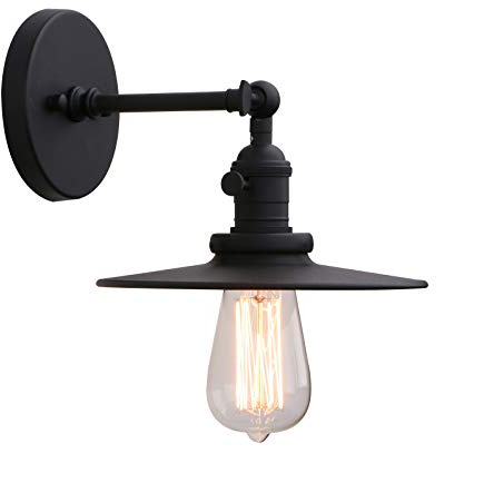 Phansthy Vintage Wandleuchte Modernes Metall Schirm Wandlampe Wandbeleuchtung Loft-Wandlampen Industrial Design, 180° Verstellbare Innen Wandlampe E27 max. 40W im Landhausstil(Schwarz Farbe)